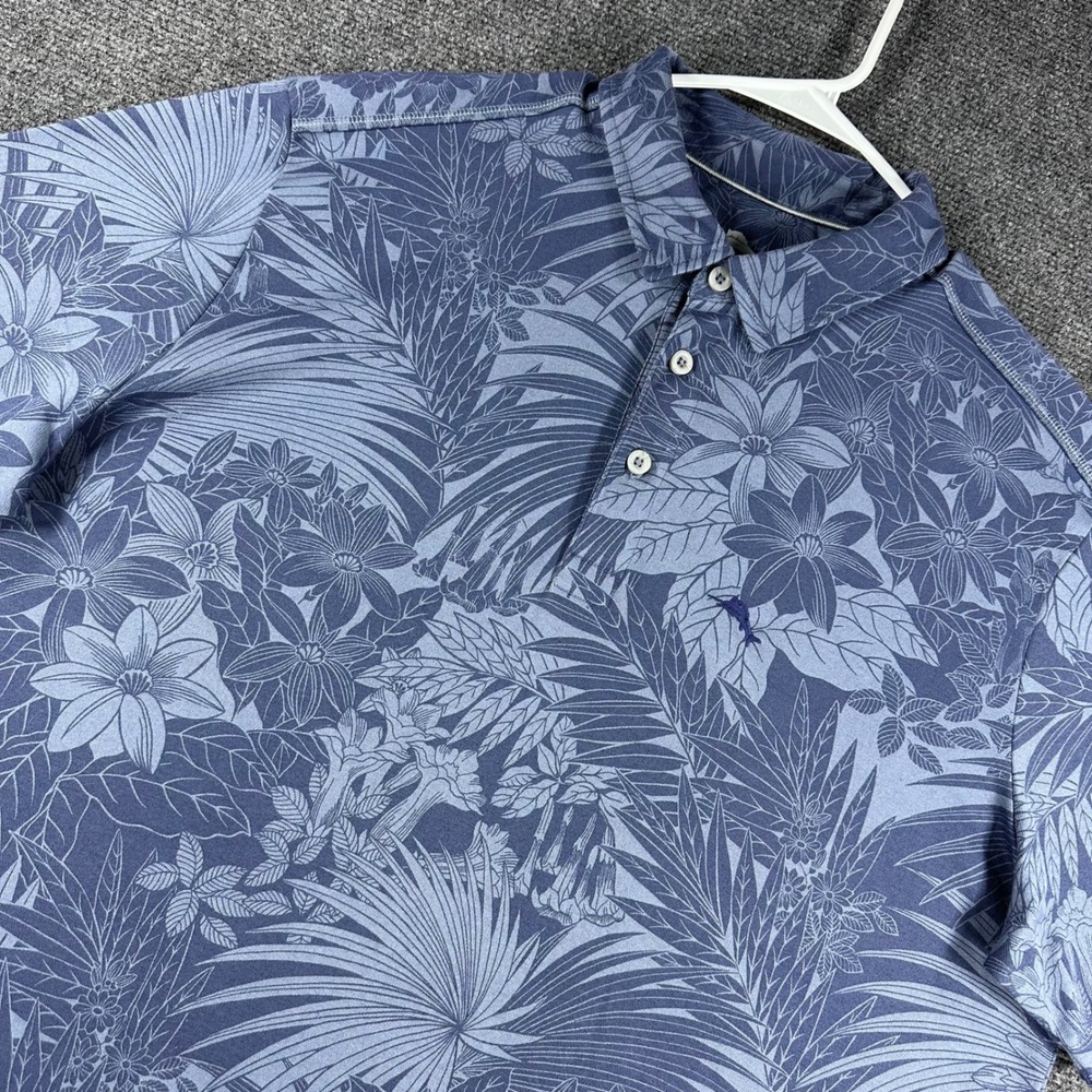 Tommy Bahama Polo Shirt Mens XL Extra Large Blue Tropical Floral Palm Print